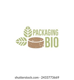 Cabilock Caja de madera redonda con icono de hoja verde. Biodegradable, compostable. Producción de materiales respetuosos del medio ambiente. Concepto de protección de la naturaleza. Ilustración vectorial, trazos editables. Ilustración de vector