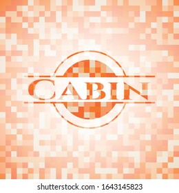 Cabin abstract emblem, orange mosaic background