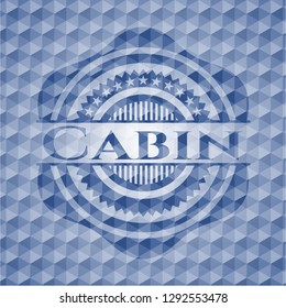 Cabin blue badge with geometric background.