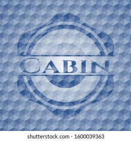 Cabin blue emblem with geometric pattern background. Vector Illustration. Detailed.