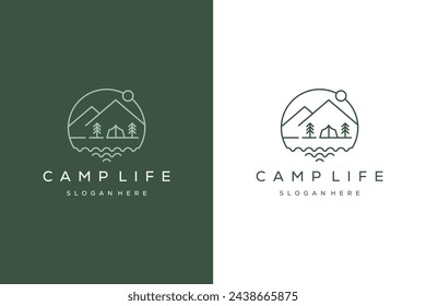 Cabin or camp in the forest logo design 