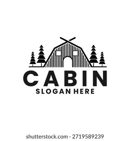 Campamento de cabina con Plantilla de Vector de diseño de logotipo de pino simple