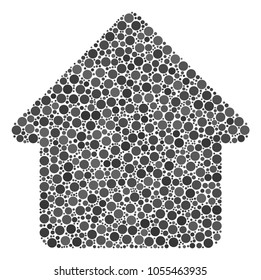 Cabin collage of round dots in various sizes and color tones. Round dots are combined into cabin vector collage. Vector illustration.