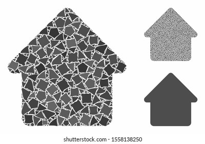 Cabin composition of inequal pieces in different sizes and shades, based on cabin icon. Vector inequal dots are united into collage. Cabin icons collage with dotted pattern.