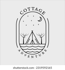 cabin cottage house logo line art vector illustration template graphic design