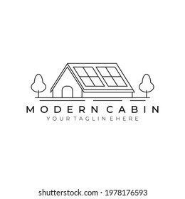 cabin or cottage illustration line art vector design logo. nature outdoor creative camp building minimalist monoline outline linear simple stateroom lodge hut cot shack shed