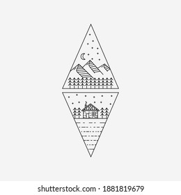 cabin, cottage line art logo vector illustration design. mountain cottage symbol outline