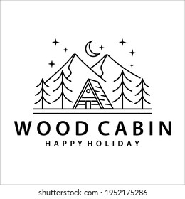 cabin or cottage line art logo vector illustration template icon design