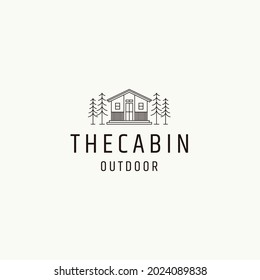 Cabin or cottage line art logo icon design template flat vector illustration