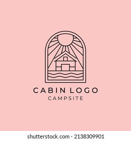 cabin or cottage line art minimalist simple icon vector logo concept illustration design. badge cottage at summer camp for holiday line art logo concept vector minimalist icon illustration design