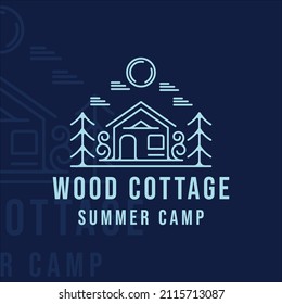cabin or cottage line art simple logo vector illustration template icon graphic design. summer camp or camping sign and symbol with minimalist style