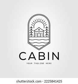 cabin, cottage on nature with sunburst logo vector illustration design