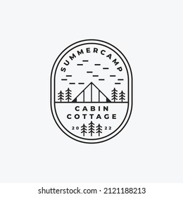 Cabin cottage outline logo vector illustration design