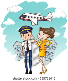 Cabin crew working in airline illustration