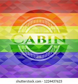 Cabin emblem on mosaic background with the colors of the LGBT flag