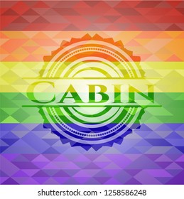 Cabin emblem on mosaic background with the colors of the LGBT flag