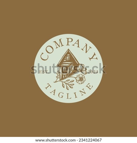 Cabin with Flower Illustration Logo Vector