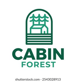 design de logotipo minimalista de cabine forest flat