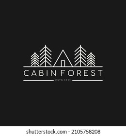 Cabin Forest minimalist logo template. Trees and tent Logo design. Vector illustration.