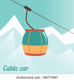  Cabin of the funicular. Vector isolated illustration. Cartoon character.