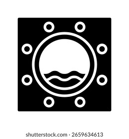 Kabinenglyph, schwarzes Symbol, Mini-Illustration für Meer, Meer, Meer und nautische UI, UX-Kit, App- und Web-Entwicklung, digital oder gedruckt