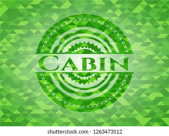 Cabin green emblem with triangle mosaic background