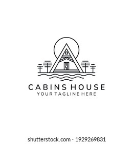cabin home minimalist line art logo icon vector illustration template design. cottage, lodge, hut logo template design