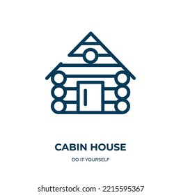 Icono de la casa de la cabina. Ilustración vectorial lineal de la colección hágalo usted mismo. Guión del vector de icono de la casa de la cabina. Símbolo de línea delgada para uso en aplicaciones web y móviles, logotipo, medios impresos.