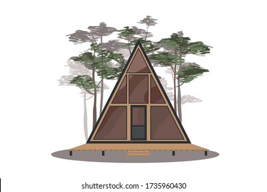 Cabin house isolated on white. Tiny house in the woods