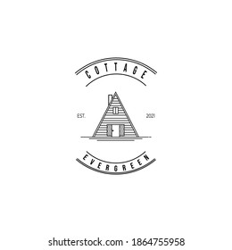 Cabin House Logo Vector Illustration Design Vintage Line Art Linear Badge Emblem