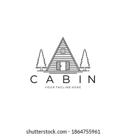 Cabin House Logo Vector Illustration Design Vintage Line Art Linear