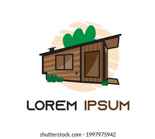 Cabin house logo vector illustration with dummy text on white background.