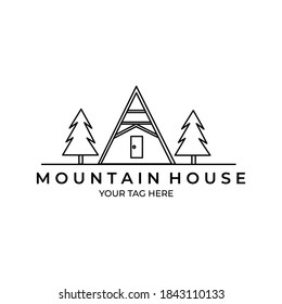 cabin house minmalist line art logo illustration design. lodging, mountain logo