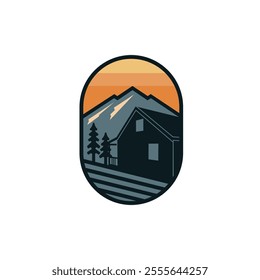 Cabin house rental with forest mountain logo design template, home cabin logo construction. house mountain logo template Vector illustration