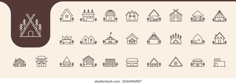 cabin house type icons design vector