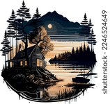 Cabin house in the woods mountains and trees