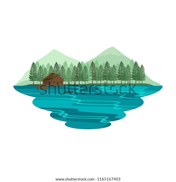 Cabin Hut Cottage On Lake Camping Stock Vector Royalty Free