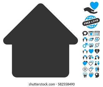 Cabin icon with bonus passion icon set. Vector illustration style is flat iconic blue and gray symbols on white background.