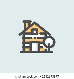  cabin icon, isolated autumn colored outline icon in light blue background, perfect for website, blog, logo, graphic design, social media, UI, mobile app
