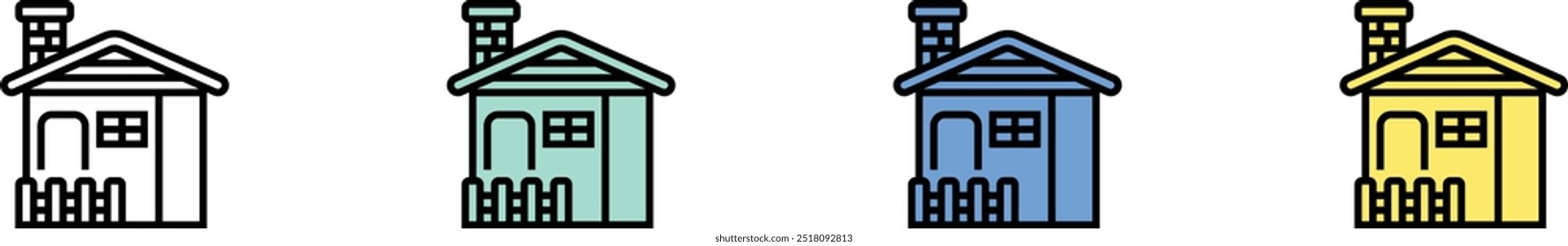 cabin icon. Outline, Green, Blue and Yellow Style Design Isolated On White Background