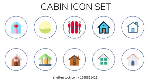 cabin icon set. 10 flat cabin icons.  Collection Of - home, dog house, ski
