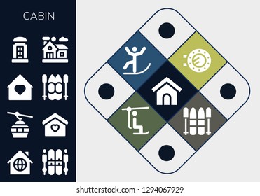  cabin icon set. 13 filled cabin icons. Simple modern icons about  - Dog house, Home, Ski, Cableway, Telephone booth, Porthole, Skiing, Chairlift
