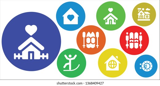 cabin icon set. 9 filled cabin icons.  Simple modern icons about  - Home, Shelter, Skiing, Ski, Porthole