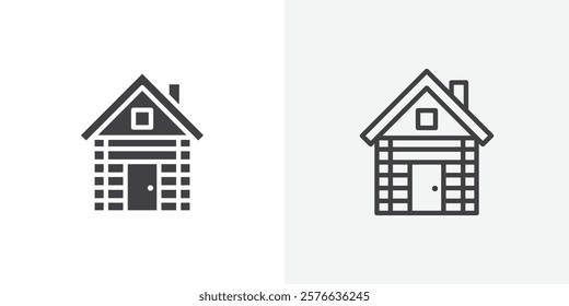 Cabin icon set in black flat solid and outlined style.