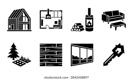 Cabin icon set vector clean simple and modern