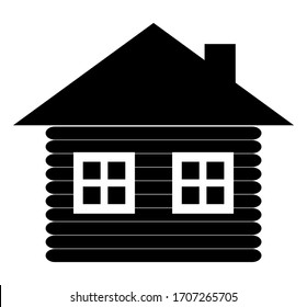 Cabin Icon Silhouette. Cottage Vector Illustration Isolated On White Background.