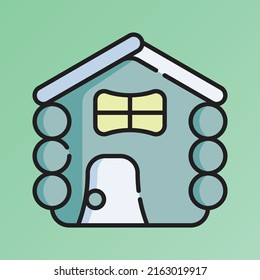 Cabin Icon Vector Illustration. Flat Outline Cartoon. Winter Sport Icon Concept Isolated Premium Vector