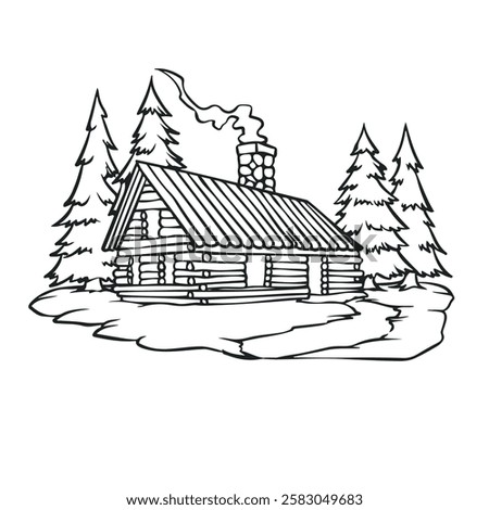 cabin isolated on white background. Simple design. Drawing with line art. Vector illustration