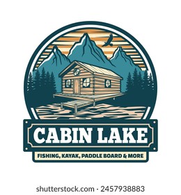 Cabin Lake Rental Paddle Board, Kayak, Canoe Logo Design 