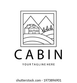 Cabin Line Art Logo Vector Illustration Minimalist Simple Design